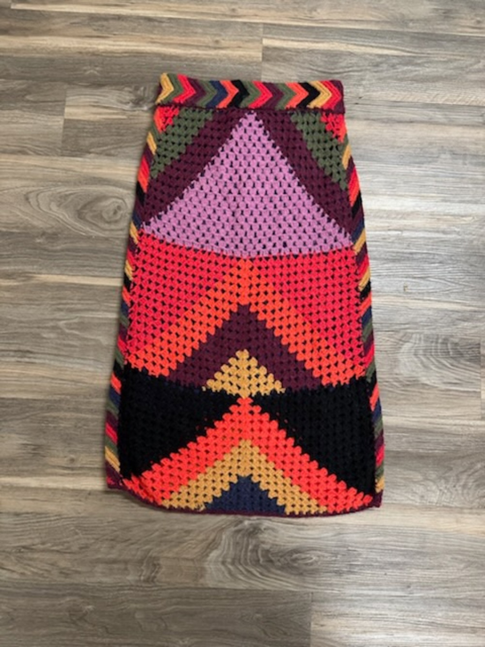 Farm Rio Multicolored Crochet Knit Chevron Geometric Midi Skirt